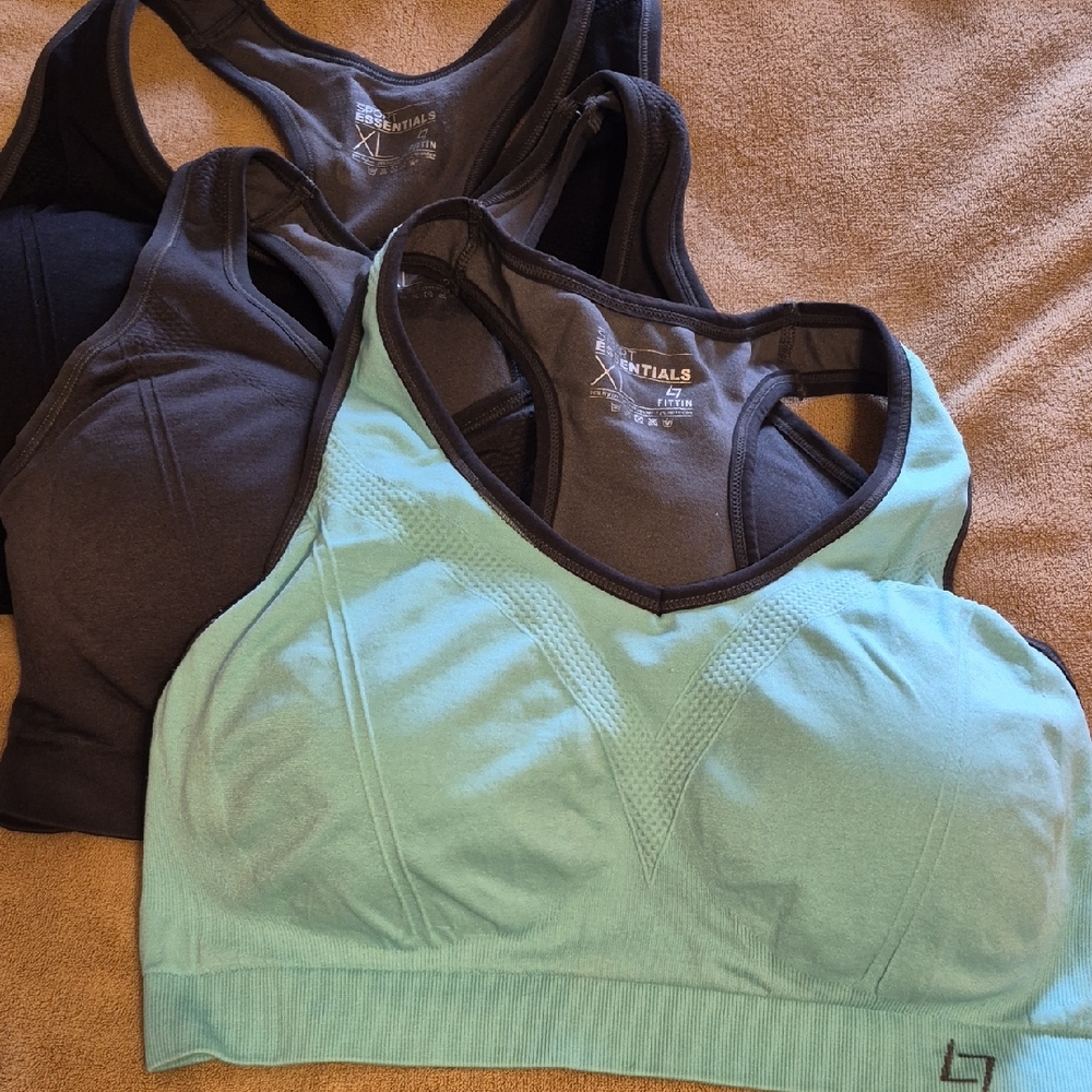 Sport Essentials Womans Sports Bras (3)  Black, Grsy & Green Sz XL